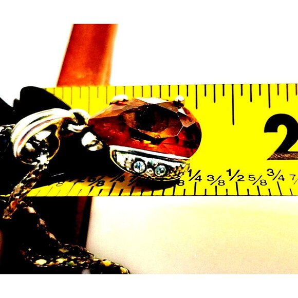 Pear shaped Citrine and Cubic Zirconia Gemstone Pendant Silver Tone Necklace 22" - Picture 8 of 9